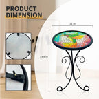 HONGLAND Outdoor Mosaic Side Table, 12" Small Outdoor Table, Round Patio Side Table End Table, Glass Plant Stand, Small Bistro Coffee Table for Garden Patio Porch Living Room （Hummingbird）