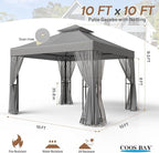 COOS BAY 10x10 Outdoor Patio Gazebo with Netting and Corner Shelves, Two-Tier Soft Top Canopy for Backyard, Lawn, Deck and Garden, Gray