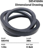 2-Pack 585416MA 585416 Auger Drive Belt for Murray Craftsman MTD Snow Blower, 1/2" x 38" Replacement Belt, Fits 754-0275 954-0275 954-0282 Ariens 07200021