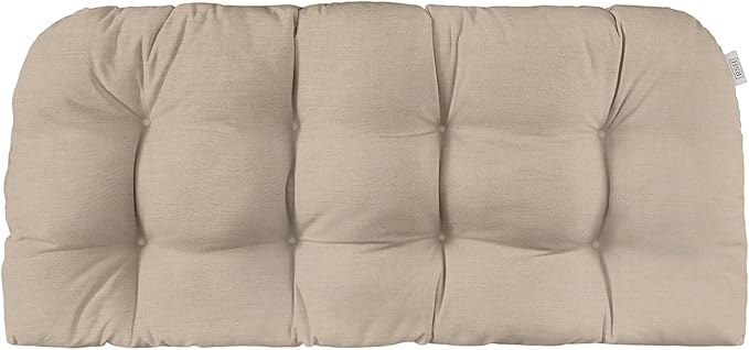 RSH DECOR: Sunbrella Play Tufted Wicker Loveseat Cushion | 44" x 22" | Outdoor Settee Cushion for Patio Furniture | Crafted with Sunbrella Performance Fabric| Play Oat