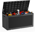 DRATO 100 Gallon Large Deck Box, Outdoor Storage Box for Patio Furniture, Patio Cushions, Gardening Tools, Pool Supplies,660lbs Weight Capacity,Waterproof Resin Storage Boxes