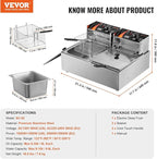 VEVOR Commercial Deep Fryer, Dual Tank 3000W Electric Countertop Fryer with Basket, 2 x 9.1Qt/8.6L Double Stainless Steel Oil Fryer, with Temp Control & Overheat Protection, for Kitchen Restaurant Use
