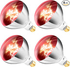 250W R40 Red Heat Lamp Bulbs (4-Pack), Infrared Heat Bulbs, Infrared Therapy Bulbs for Bathroom, Sauna, Pets & Chickens, 2,000 Hour Rated, E26 Base
