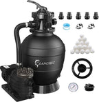 LANCHEZ 13" Sand Filter Pump for Above Ground Pool, 3/4 HP, Max 3500 GPH for Pools Up to 11000GAL, 6-Way Valve Pool Sand Filter System with Strainer Basket, Enhanced Circulation for Crystal-Clear Pool