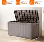 100 Gallon Deck Box,Resin Outdoor Storage Box with Lockable for Patio Furniture, Pool Accessories, Garden Tools Waterproof Outside Storage Box, Grey Pattern