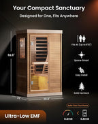 PAETA Infrared Sauna | 1-Person Indoor Dry Sauna with 5 Carbon Heaters | Fast & Even Heating Low EMF | Bluetooth & Chromotherapy for Home Sauna(Wooden)