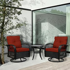 Patio Furniture Set Swivel Rocker, Outdoor Patio Chairs, 3 Piece Suit Porch Furniture Rocking Set, Backyard Rocker Rattan Chair, with Thickened Cushions and Glass Coffee Table(Wine Red)