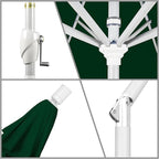 California Umbrella 7.5' Round Aluminum Market Umbrella, Crank Lift, Push Button Tilt, White Pole, Hunter Green Olefin