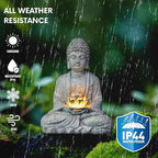 Buddha Lotus Statue with Solar Lights, Resin LED Figurine for Garden Decor – Unique Gift for Women and Friends(Grey Buddha)