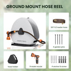 Giraffe Tools Retractable Hose Reel with 1/2 Inch x 100FT, Heavy Duty Ground Mount Garden Hose Reel, Automatic Rewind,with 9-Function Sprayer Nozzle & Flexible Swivel Base