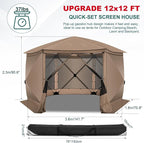 COBlZl 12x12 pop up Gazebo on Clearance Screen Canopy Tent for Camping,Outdoor Instant Stargazing Gazebo,Portable Hub Tent with Removable Sidewalls,Pavilion for Backyard,Khaki
