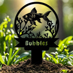 Custom Fish Memorial Sign, Personalized Fish Remembrance Stake, 8 Inch Metal Yard Sign