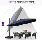 PURPLE LEAF 12' X 12' Square Patio Umbrella with Base Large Offset Hanging Outdoor Cantilever Umbrella Included Base for Garden Deck Backyard Pool Navy