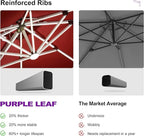 PURPLE LEAF 9' X 12' Solar Powered LED Rectangle Patio Umbrella Offset Cantilever Umbrellas Outdoor Market Umbrella Double Top Deluxe Garden Umbrellas, Terra