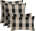 RSH DECOR: Lumbar & Square Throw Pillows Set of 4 | 20" x 12" & 17" x 17" | All-Weather Spun Fabric | Water and Fade-Resistant | Outdoor Accent Pillows for Patio Furniture | Branson Pewter Plaid