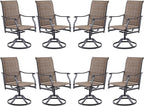 Swivel Patio Chairs Set of 8, Outdoor Patio Dining Chairs with Padded Textilene, Swivel & Rocker Metal Outdoor Dining Chairs All-Weather for Backyard, Brown Fabric with Black Frame