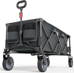 Timber Ridge 51.2'' Extended Collapsible Wagon Cart, 500LBS Heavy Duty Foldable Utility Wagon with Adjustable Handle, 400L Capacity Portable Cart with Cargo Net for Camping Sports Shopping-Grey