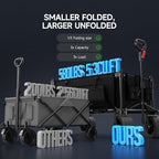 Collapsible Folding Wagon with Extended Tailgate, 150L & 580LBS Wagons Carts Foldable with All-Terrain Wheels, Side Pocket and Brakes, Beach Wagon Cart Heavy Duty for Camping, Shopping, Sports, Garden