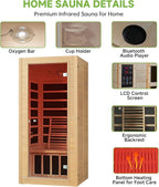 Real Relax Infrared Home Sauna, 1 Person Canadian Hemlock Wood Indoor Dry Saunas with Red Low Emf Light Therapy, Bluetooth Speakers, 9-Color Chromotherapy Lights, 110v for Personal Spa
