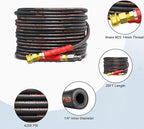 Pressure Washer Hose 25FT, 4200PSI 1/4 No Marking Kink Free Hose with 3/8 Quick Connect Ends and Adapters for Hot & Cold Water up to 140°F, Steel Wire Braided Hose for Power Washing