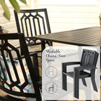 PHI VILLA 5-Piece Metal Patio Outdoor Table and Chairs Outdoor Dining Set - 37" Square Patio Table w/1.57" Umbrella Hole and 4 Backyard Garden Stackable Dining Chairs, Black