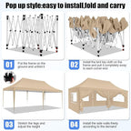 COBIZI 10x20 Pop Up Canopy with 6 Sidewall, Commercial Canopy UPF 50+ Waterproof Outdoor Gazebo with Carry Bag, Tents for Parties with Upgrade Frame, 3 Height Adjustable, Khaki