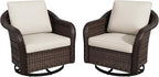 Outdoor Wicker 360 Degree Swivel Glider Rocker Chairs Set, Patio Conversation Furniture Set with Washable Cushions for Garden, Poolside (Beige)