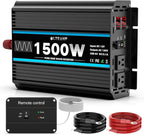 1500W Pure Sine Wave Inverter 12V DC to 110/120V AC Power Inverter with 2 AC Outlets, 3.1A USB Port, LCD Display, Remote Controller, Car Power Converter for Truck, Home, Vehicles, Boat