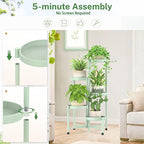iDavosic.ly Plant Stand Indoor Outdoor, 5 Tier Corner Metal Flower Display Holder Shelf, Folding Tall Orchid Rack for Patio Balcony Porch Garden Living Room House, Light Green