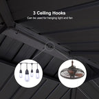 PURPLE LEAF 6.5' X 12' Hardtop Grill Gazebo for Patio Permanent Aluminum Barbeque Shelter with Ceiling Hook and Shelves Double Tiered Grey Outdoor BBQ Gazebo
