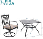PHI VILLA 5-Piece Outdoor Dining Set, 4 Steel Metal Swivel Patio Chairs & 1 Square Dining Table, Paperclip Pattern Back, Classic Black