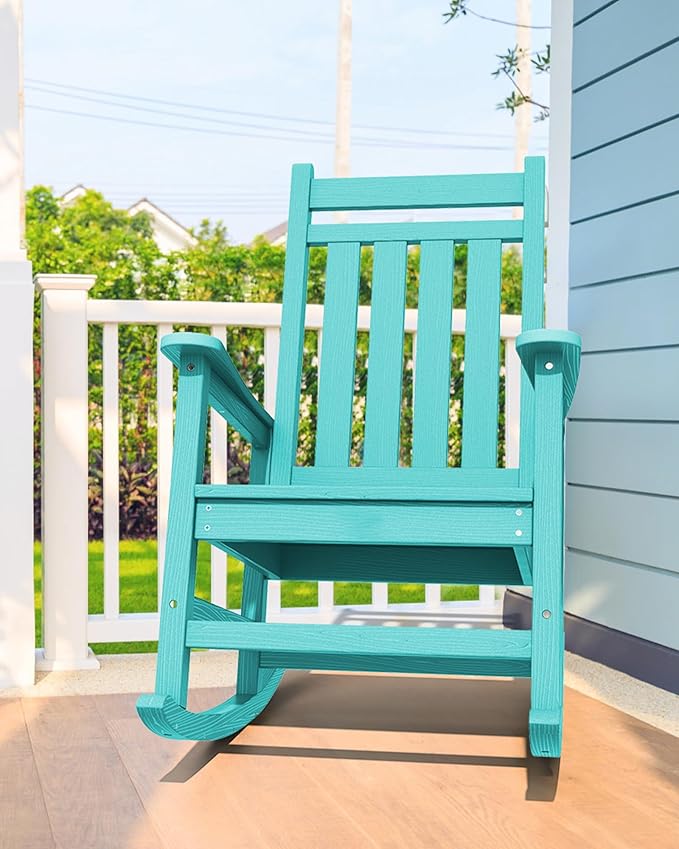 SERWALL HDPE Rocking Chair, Outdoor Rocking Chair for Adults, All Weather Porch Rocker for Lawn Garden, Aruba