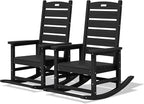 SERWALL Outdoor Rocking Chair Set of 2, Oversized Rocking Chair with Footboard for Adults, HDPE All Weather Rocking Chairs for Patio, 350lbs Weight Capacity, Black