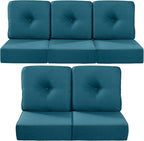 Luxury 22x24/22x25 6-Inch Outdoor Cushions for 5 Peice Patio Furniture Set - Set of 5 Water Repellent Pillow for Wicker Rocking Swivel Chairs Loveseat Couch Sectional Sofa - Peacock Blue