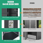 Seizeen 6x4.4ft Resin Shed with Floor, Waterproof Outdoor Plastic Shed w/Lockable Doors, Window & Vents, Outdoor Storage Shed for Storing Lawn Mower, Patio Furniture, Tools, Bike (Dark Gray)