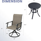 VICLLAX 3 Pieces Small Outdoor Furniture, 2 Patio Swivel Chairs and Small Round Outdoor Table for 2, Mixed Brown Chairs & Black