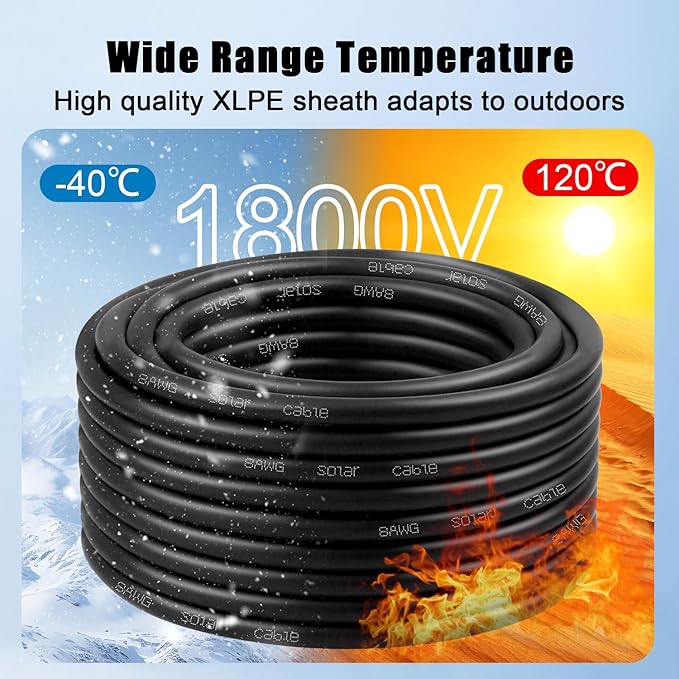 8 AWG Solar Cable 100FT Red + 100FT Black Tinned Copper Wire, 8 Gauge Solar Panel Wire for RV, Automotive, Trailer, Marine, Outdoors
