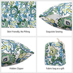 Magpie Fabrics Pack of 2 Outdoor Waterproof Throw Pillow Covers 18 x 18 Inch, Christmas Decorative Cushion Sham Pillowcase Shell for Garden Patio Tent Balcony Couch Sofa(Floral Blue Green)