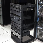 RIVECO 22U Open Frame Server Rack with Wheels- Heavy Duty 4 Post Quick Assembly 19-inch, Stereo Rack Rolling Network Shelf Black