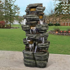 Naturefalls 47.2inches Outdoor Rockery Water Fountain with Led Lights - Poly-Resin Rock Cascading Water Fountains - Relaxation Water Features for Patio, Yard, Deck, Garden Decor