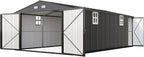 AMERLIFE 10x21x7.3 FT Outdoor Metal Garage Shed, Extra Large Storage Shed with Double Hinged Doors & 4 Windows, Carport for Car, Midsize SUV and Equipment Storage, Dark Gray