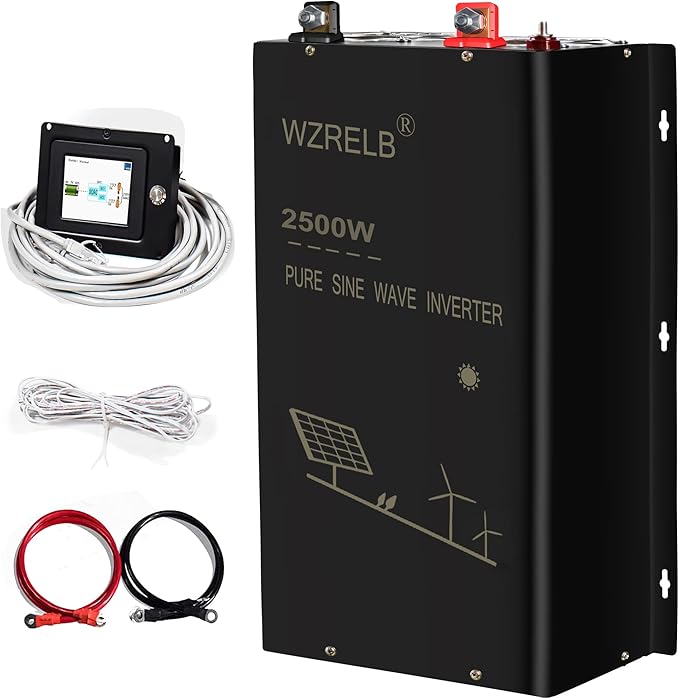 WZRELB 2500W 48V Pure Sine Wave Inverter,48 Volt DC to AC 120V 240V Split Phase Power Inverter,5KW Surge,5 AC Outlets, Hardwire Terminal,15ft LCD Remote Panel