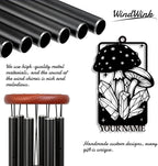 Personalized Customize Name Fantasy Mushroom Wonderland Wind Chime, Metal Iron 37 Inch Outdoor Memorial Gift for Garden Yard Patio Home Decor, Black (Style J)