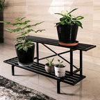 Zhongma 2 Tier Sturdy Metal Plant Stand Heavy Duty Plant Holder for Home Indoor and Outdoor, L35.43 x W17.5 x H14 inch, 440 LBS Capacity & Heavy Duty Construction.