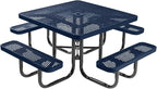 COATEDOUTDOORFURNITURE Heavy-Duty Portable Outdoor Picnic Table with Umbrella Hole, Expanded Metal Commercial-Grade Patio Dining Furniture Made in America (46" Square Top, Textured Dark Blue)