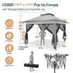 COBIZI 10x10 Pop Up Gazebos on Clearance 11x11 Canopy Tent Easy Up Outdoor Gazebo Waterproof Portable Gazebo with Mosquito Nettings, Double Vented Roof and Carry Bag for Patio Garden Lawn(Gray)