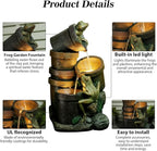 27.2''H Garden Fountains Outdoor Water Fountain,3 Tier Cascading Barrel Frog with LED Lights & Pump for Farmhouse Patio Yard Deck Home Lawn Porch House Decorations