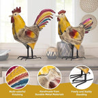 MODE HOME 2 Piece Metal Rooster Yard Decor Set, 12" Outdoor Chicken Statue for Garden, Farmhouse and Patio, Hand-Painted Metal Chicken Figurine, Rustic Chicken Yard Art and Outdoor Rooster Decor