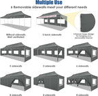 HOTEEL 10x30 Pop up Canopy Tent for Parties, Heavy Duty Easy Setup Tent with 8 Sidewalls, Outdoor Commercial Instant Gazebo for Wedding Event, with Portable Bag & Sand Bags, Grey(Hexagonal Frame)