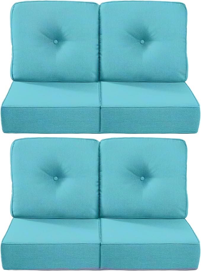 Luxury 22x24/22x25 6-Inch Outdoor Chair Cushions Set of 4 - Heavy Duty Water Repellent Comfortable Cushion for Patio Furniture Dining Rocking Chair Loveseat L-Shape Sofa - Turquoise